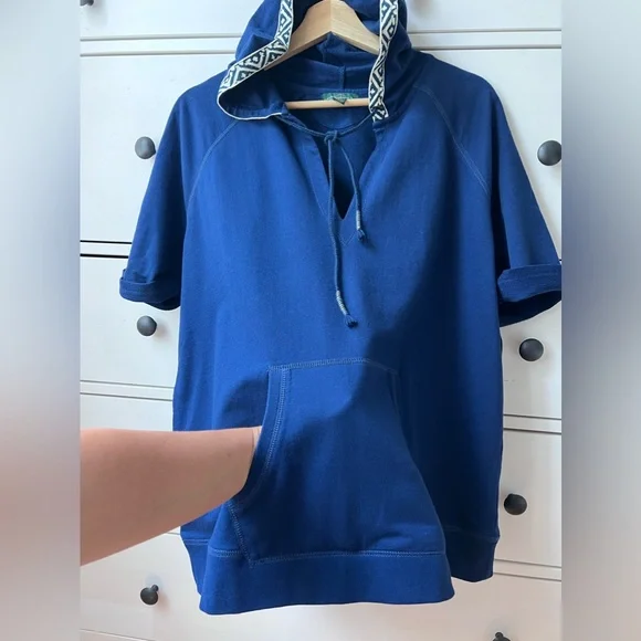 LRL Lauren Jeans‎ Women's Navy Blue Hoodie 100% cotton 1X size Lace V Neck top - Picture 14 of 17